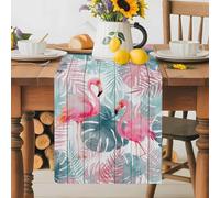 Summer Pink Flamingo Wood Plank Table Runner 70 Inches Long,Table Runners Kitchen Dining Tables Decoration for Home Party Decor, Colorful Palm Leaves Tables Runner Wedding Dresser Scarf