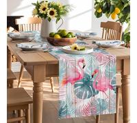 Summer Pink Flamingo Wood Plank Table Runner 90 Inches Long,Table Runners Kitchen Dining Tables Decoration for Home Party Decor, Colorful Palm Leaves Tables Runner Wedding Dresser Scarf