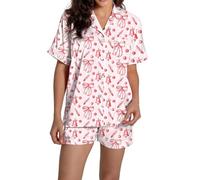 Summer Pjs For Women Petite Co Ord Sets For Women Pajamas Graphic Printed Satin Cute Sleepwear Buttons Short Sleeve Tops Shorts Sets Fleece Pyjamas Bottoms Ladies Warm Pyjamas Pink S
