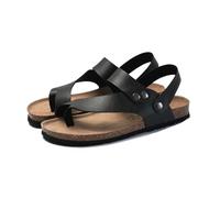 Summer Plantar Fasciitis Slippers Mens, Comfy Breathable Adjustable Bunion Orthopedic Sandals with Arch Support, Casual Open Toe Beach Slip on Flat Slippers, for Summer, Travel, Outdoor(Black,4.5 UK)
