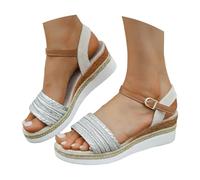 Summer Platform Sandals, Comfortable Travel Shoes with Comfortable Heel, Ideal for Daily Holidays on the Beach or for Dates, Toe-Free Open Sandals with Medium Heel, silver, 4 UK