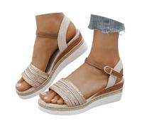 Summer Platform Sandals, Comfortable Travel Shoes with Comfortable Heel, Ideal for Daily Holidays on the Beach or for Dates, Toe-Free Open Sandals with Medium Heel, Rose Gold, 7 UK