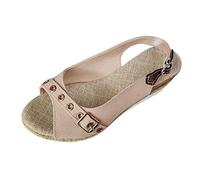 Summer Platform Sandals for Women Sandals Size 7 Ladies Fashion Solid Color Canvas Open Toe Belt Buckle Decorative Thick Sole Slope Heel Black Wedge Size 6 Sandels for (Pink,6.5)