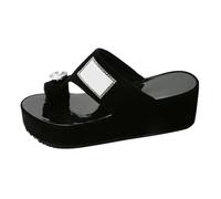 Summer Platform Sandals for Women Sandals Size 7 Women's Summer Korean Fashion Toe Set Foot Thick Bottom Fashion Leisure Large Size Roman Shower Slippers Slide (Black, 5.5)