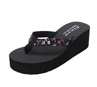 Summer Platform Wedge Flip Flops for Women Thick Sole Flower Design Soft Comfortable Walking Height Increasing Beach Casual Fashion Slip On Shoes Multicolor, Size 5.5