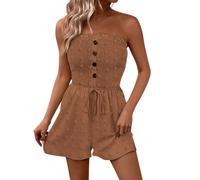 Summer Playsuits for Women UK Elegant Strapless Jumpsuit Ladies Wrap Waist One Piece Tube Rompers Shorts Casual Plain Slim Fit All In On Party Jumpsuits