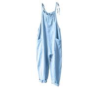 Summer Playsuits for Women Uk Plus Size Jumpsuit for Curvy Women Adjustable Straps Cotton Bib Overalls Baggy Dungaree Cropped Trousers Lightweight Holiday Sleeveless Jumpsuits Pockets Country Outfits