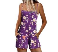 Summer Playsuits Women Shorts All In One Jumpsuit Bandeau Romper Pockets Ladies Dungarees Floral Strappy Overall Office Work Wide Leg Summer Travel Outfits Sleeveless Sexy Vintage Hawaiian Holiday Uk