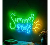 Summer Please Neon Sign Green LED Word Neon Light Signs for Wall Decor USB Dimmable Letter Light Up Sign for Garden Home Entryway Front Porch Party Gift