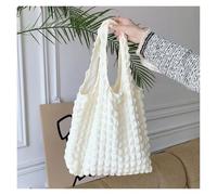 Summer Pleated Bubble Cloud Women Shoulder Bag Candy Color Large Capacity Shopping Tote Bag(Blanc)