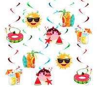 Summer Pool Beach Hanging Swirls, 24 Pack Tropical Palm Foil Ceiling Decor Hawaiian Luau Party Hanging Decorations for Summer Beach Pool Supplies Baby Shower Celebrating Event Room Wall Decor