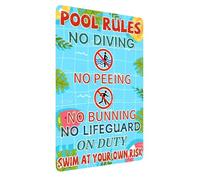 Summer Pool Rules Sign, Safety Rules Wall Art No Lifeguard On Duty Sign, No Diving No Peeing for Pool Decorations Outdoor and Warning Wall Art Gift 8x12 Inch