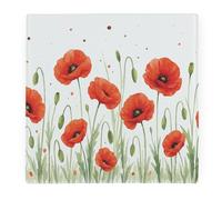 Summer Poppies Large Square Glass Worktop Protector - Red Floral Summer Gifts - Smooth Board Kitchen Chopping/Cutting Board Worktop Saver with Non-Slip Feet 30cm x 30cm (12" x 12")