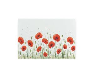 Summer Poppies Rectangular Small Glass Worktop Saver - Smooth Kitchen Chopping/Cutting Board Worktop Protector with Non-Slip Feet 28.5cm x 20cm (11" x 8")