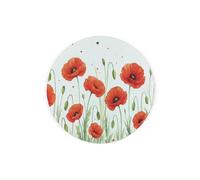 Summer Poppies Round Glass Trivet - Red Floral Décor Kitchen Gift Small Textured Chopping Board/Worktop Protector 20cm x 20cm (8" x 8")