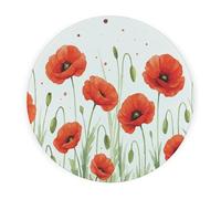 Summer Poppies Round Glass Worktop Saver - Red Floral Kitchen Gifts - Textured Chopping Board/Protector Non-Slip Feet 30cm x 30cm (12" x 12")