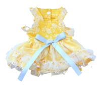 Summer Princess Dog Dress Lace Daisy Yellow Floral Puppy Skirt with Bow Pet Dress for Small Medium Dog