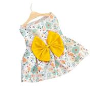 Summer princess dress for dogs, cute floral print, bow, and lace. Suitable for small and medium-sized puppies, poodles(Yellow,L)
