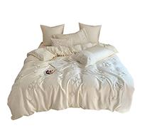 Summer Princess Style Tencel Four-piece Three-dimensional Floral Embroidery Quilt Cover Sheet Silky Solid Bedding (Color Size : (A)