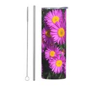 Summer Purple Flower 20-Ounce Stainless Steel Travel Mug with a Straight Straw Perfect for Travel and Fitness
