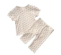 Summer Pyjamas Thin Children's Wear Foreign Girls Summer Two Set of Home Wear Children Conditioning Clothing Infant Girl Stuff (Beige, 18-24 Months)