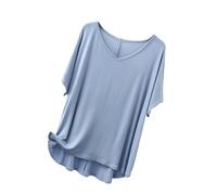 Summer Pyjamas Tops Clearance Women's Short Sleeve V-Neck T-Shirts Fashion Solid Color Underlay Shirts Soft Comfy Thin Sleepwear Casual Loose Tunic Blouse Shirts Light Blue
