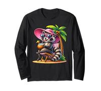 Summer Raccoon on a Beach Chair Drinking a Coconut Vacation Long Sleeve T-Shirt
