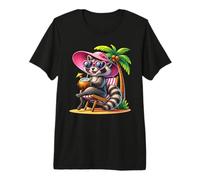 Summer Raccoon on a Beach Chair Drinking a Coconut Vacation Premium T-Shirt