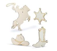 Summer-Ray 16pcs Set Western Cowboy Wooden Cutouts - Rustic Laser Cut Shapes with Hanging Holes for Crafts, Party Décor & Ornaments