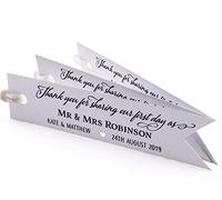 Summer-Ray 50 Personalised Pennant Flag Wedding Favour Gift Tags - Thank You for Sharing Our First Day as Mr & Mrs (White Linen)