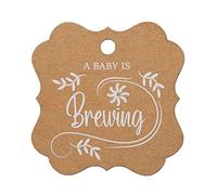 Summer-Ray 50pcs A Baby is Brewing Baby Shower Favours Gift Tags Thank You Tags (Kraft)