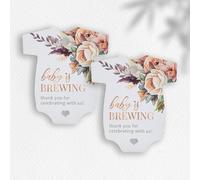 Summer-Ray 50pcs Baby is Brewing Gift Tags Perfect for Baby Shower, Coffee Theme Party (Onesie White - Baby is Brewing, Floral) (White)
