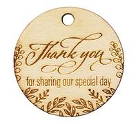 Summer-Ray 50pcs Laser Engraved Wooden Mini Wedding Favour Gift Tags Thank You for Sharing Our Special Day (Natural)