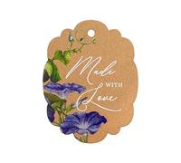 Summer-Ray 50pcs Morning Glory Made with Love Gift Tags for Handmade Creations (Kraft Brown)