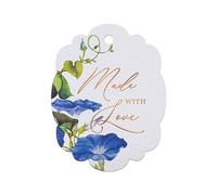 Summer-Ray 50pcs Morning Glory Made with Love Gift Tags for Handmade Creations (White)