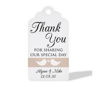 Summer-Ray 50pcs Personalised Forever Love Mini Royale Wedding Favour Gift Tags Thank You for Sharing Our Special Day (White Linen)