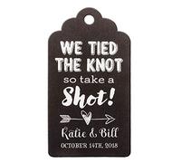Summer-Ray 50pcs Personalised White Ink Printing We Tied The Knot so Take a Shot Wedding Favour Gift Tags (Black)