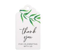 Summer-Ray 50pcs Thank You for Celebrating with Us Gift Tags with Water Colour Willow Leaves Wedding Favours Tags