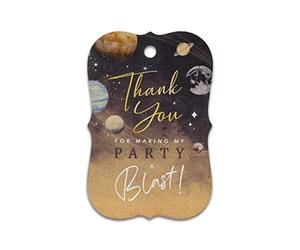 Summer-Ray 50pcs Thank You for Making My Party a Blast Milky Way Outer Space Galaxy Planets Gift Tags (Kraft Brown)