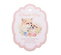 Summer-Ray 50pcs Thank You for Showering Our Baby with Love Fox Themed Baby Shower Thank You Tags Favour Tags (Pink)