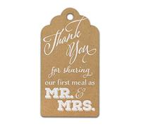 Summer-Ray 50pcs White Ink Printing Thank You for Sharing Our First Meal as Mr & Mrs Wedding Kraft Favour Gift Tags (Brown Kraft)