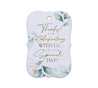 Summer-Ray 50pcs White Thank You for Celebrating with Us on Our Special Day Tags Wedding Bridal Shower Favours Gift Tags with Floral Theme (White (I))