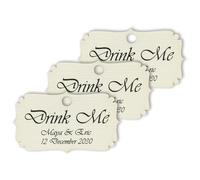 Summer-Ray 60pcs Mini Personalised Drink Me Tags Alice in The Wonderland Theme Favour Tags (Cream Linen)