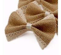 Summer-Ray Handmade Burlap Bows with Lace Edge - Rustic Wedding & Shabby Chic Decorations - Set of 10, 4"x2.75" Natural Jute Ribbon Bows for DIY Crafts, Gift Wrapping, and Party Decor