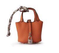 Summer-Ray Handmade Mini Leather Lady Handbag with Lock Pendant and Scarf Accent - Stylish Handbag Accessories, Orange