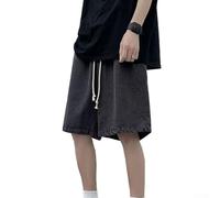 Summer Ready Mens Baggy Hip Hop Shorts, Casual Wide Leg Straight Jean Pants (XL Black gray)