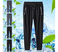 Summer Ready Men's Sweatpants Quick Drying, Highly Elastic Ice Silk Joggers (L Beam-Grey)