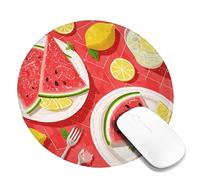 Summer Red Fruits Mouse Pad, Mouse Pad with Stitched Edge, Non-Slip Washable Mouse Pad for Home Office Use, Round, 8x8 Inch