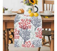 Summer Red Ocean Coral Table Runner 13x48 Inches Long Blue Gradient Cotton Linen Table Runner Burlap Style for Dinner Table Party Decor Tabletop Decorations