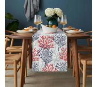 Summer Red Ocean Coral Table Runner 18x72 inch Blue Gradient Cotton Linen Dining Table Runner Ideal for Dresser Kitchen Coffee Tables - Machine Washable